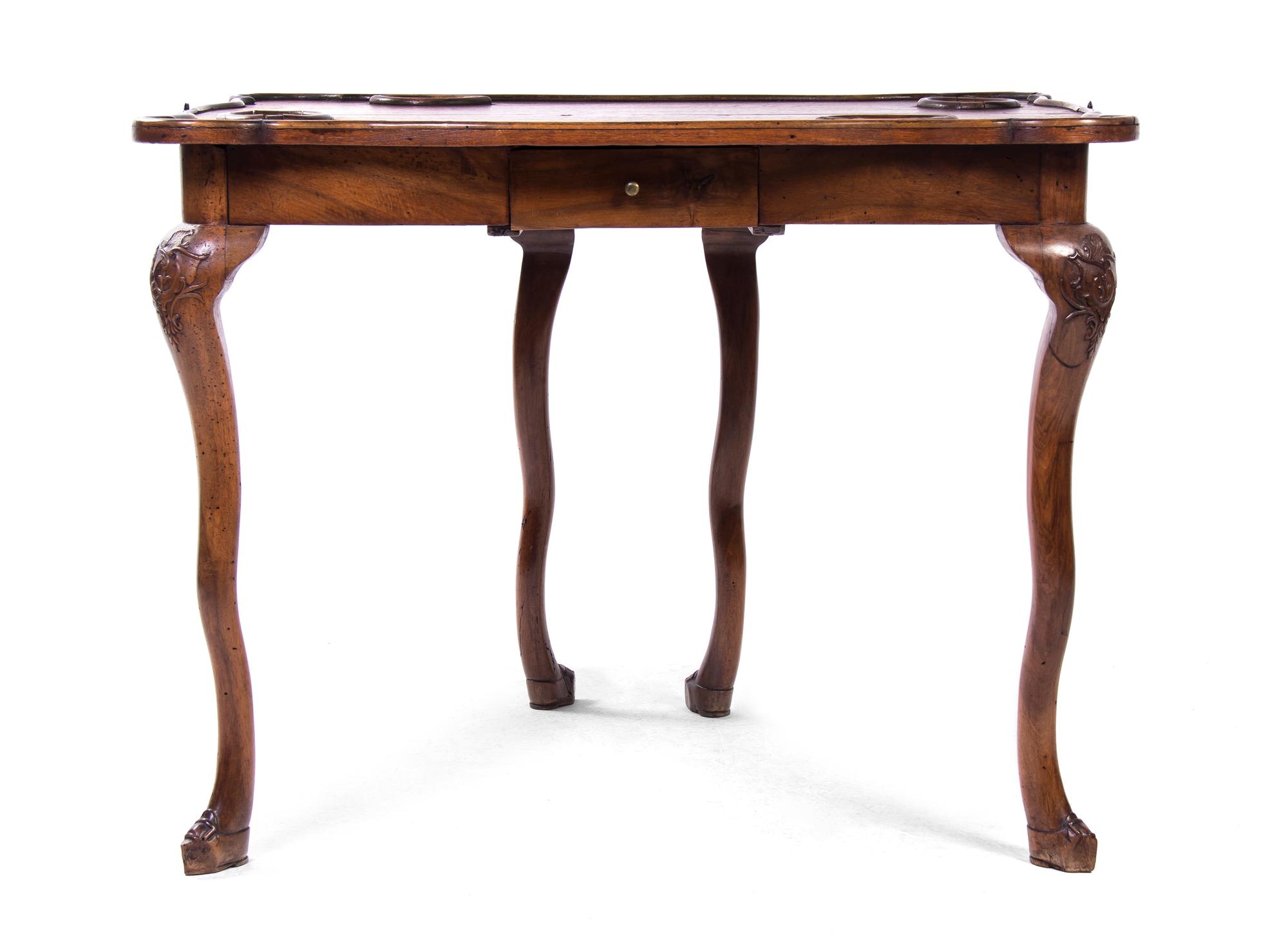 A Continental Mahogany Flip-Top Games Table, Height 28 3/4 x width 36 1/2 x depth 14 1/2 inches (closed).