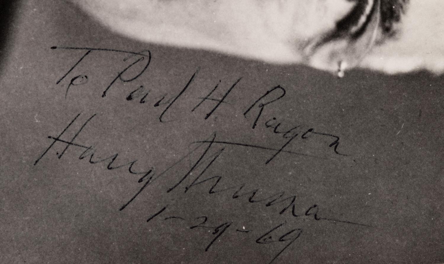 TRUMAN, Harry S. (1884-1972), President. Photograph signed and inscribed ("Harry Truman"), to Paul H. Ragon. N.p., January 29, 1969.