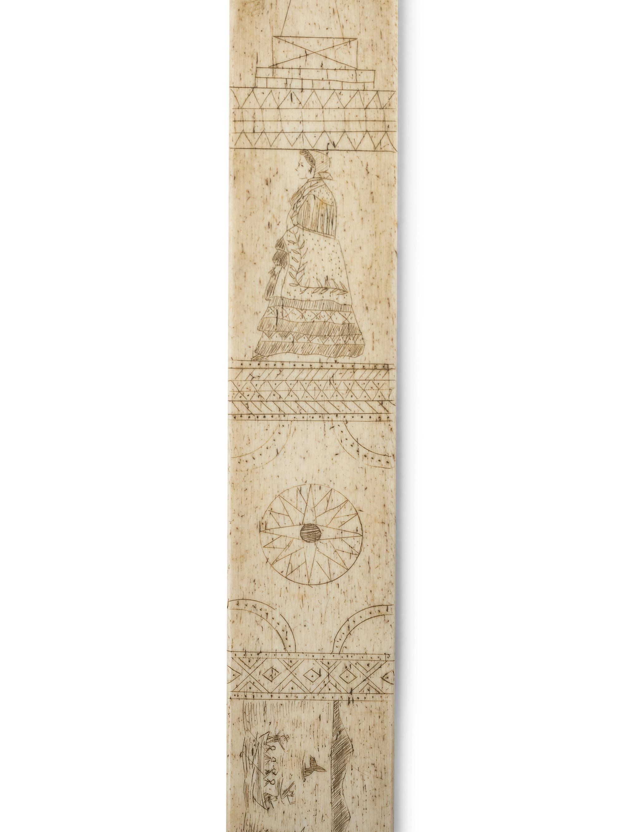 A Scrimshaw Corset Busk with Whale Hunting Scene