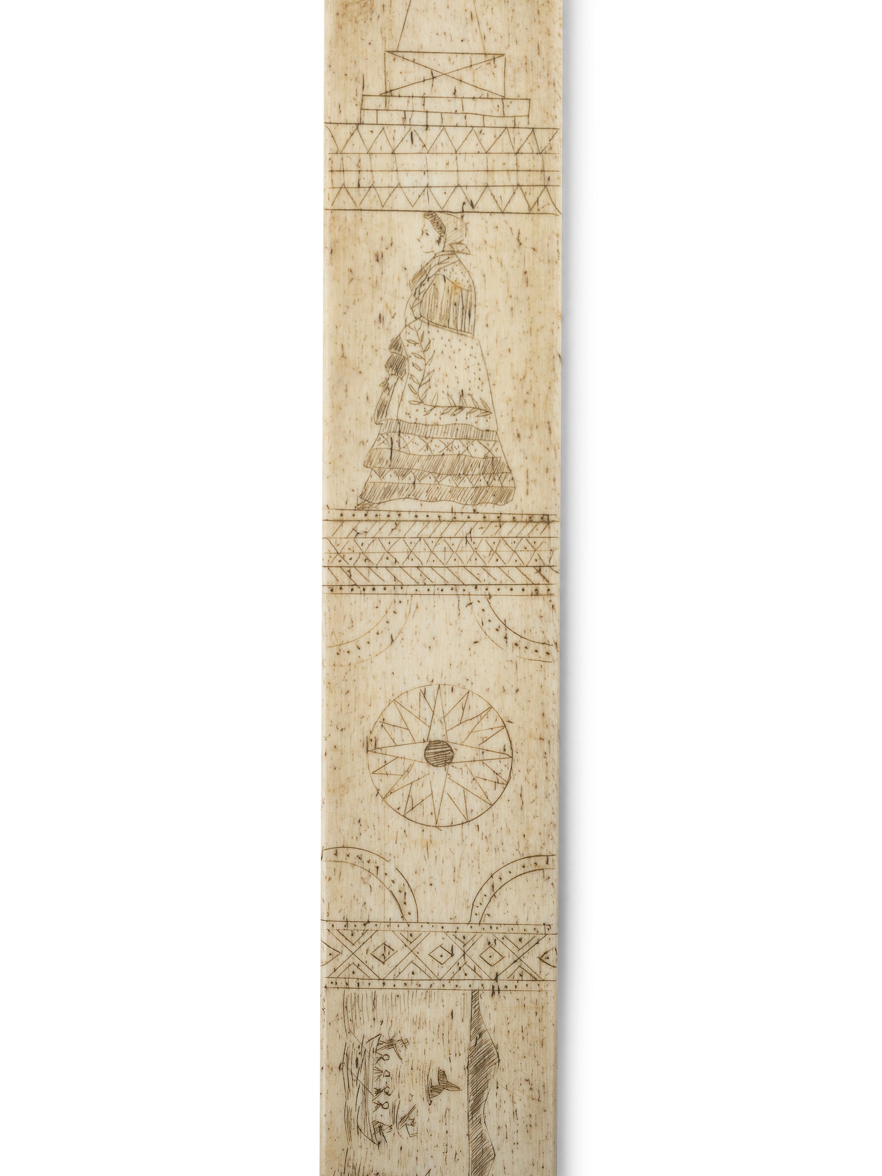 A Scrimshaw Corset Busk with Whale Hunting Scene