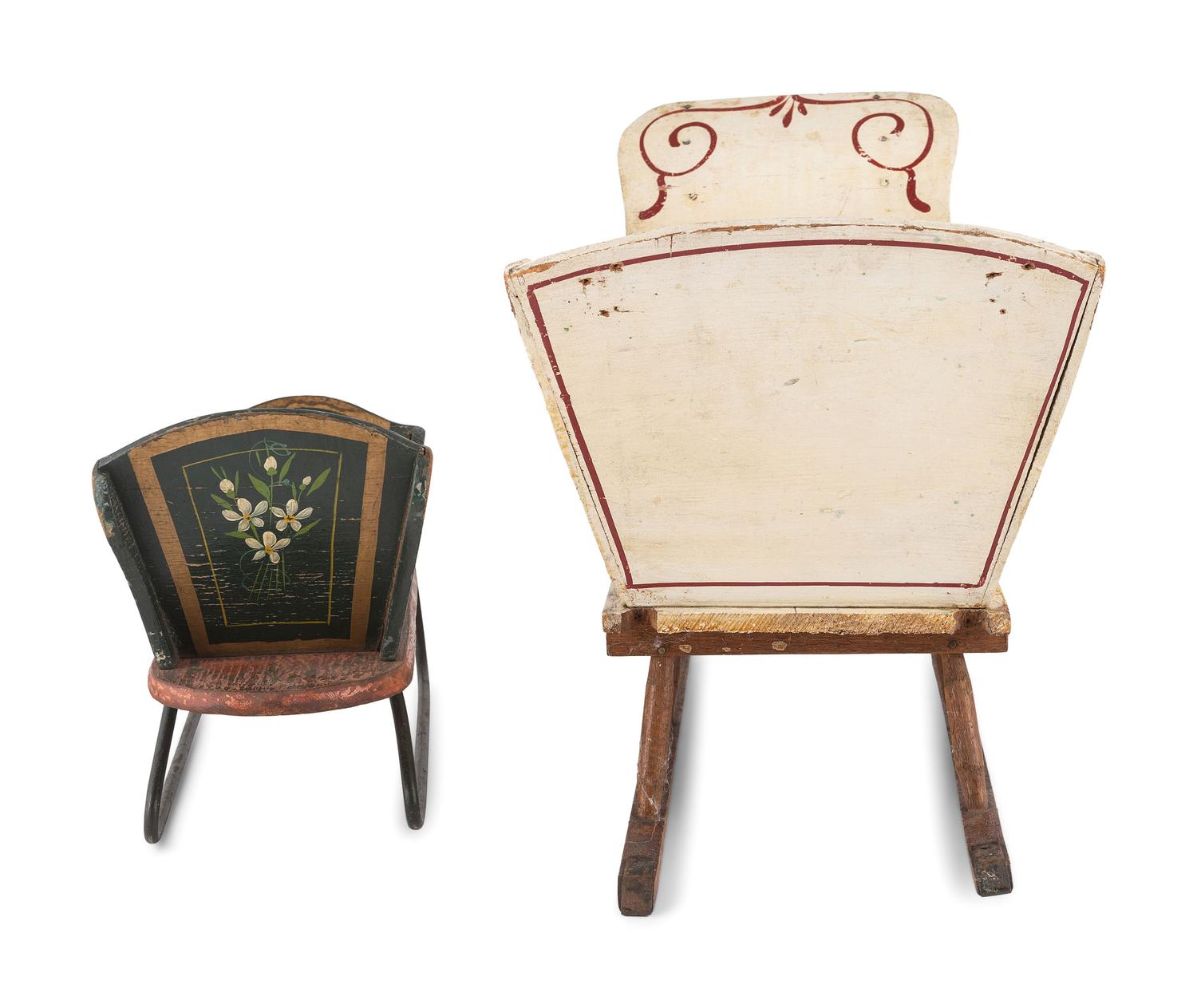 Two Diminutive Paint Decorated Sleds