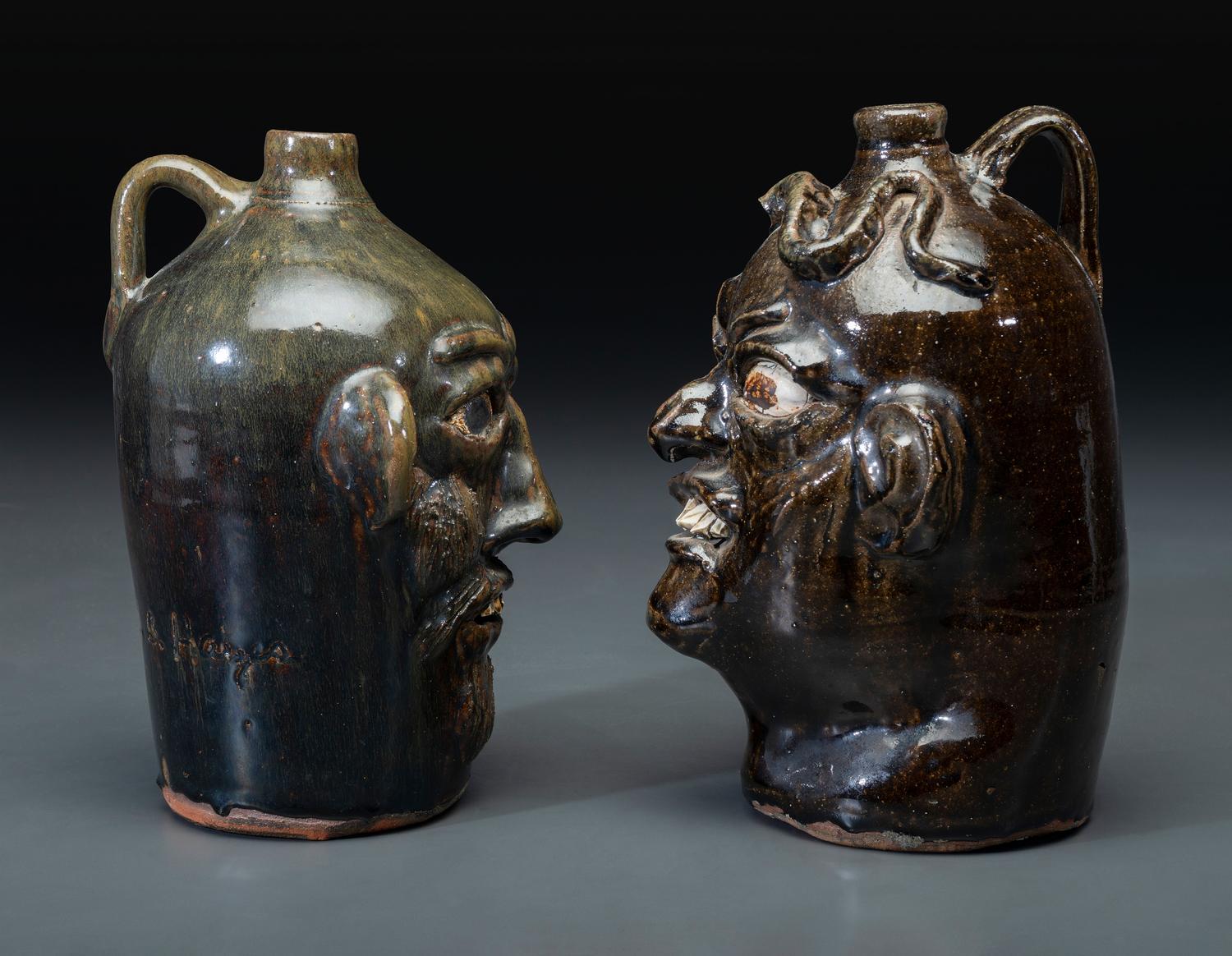 Two Southern Stoneware Face Jugs