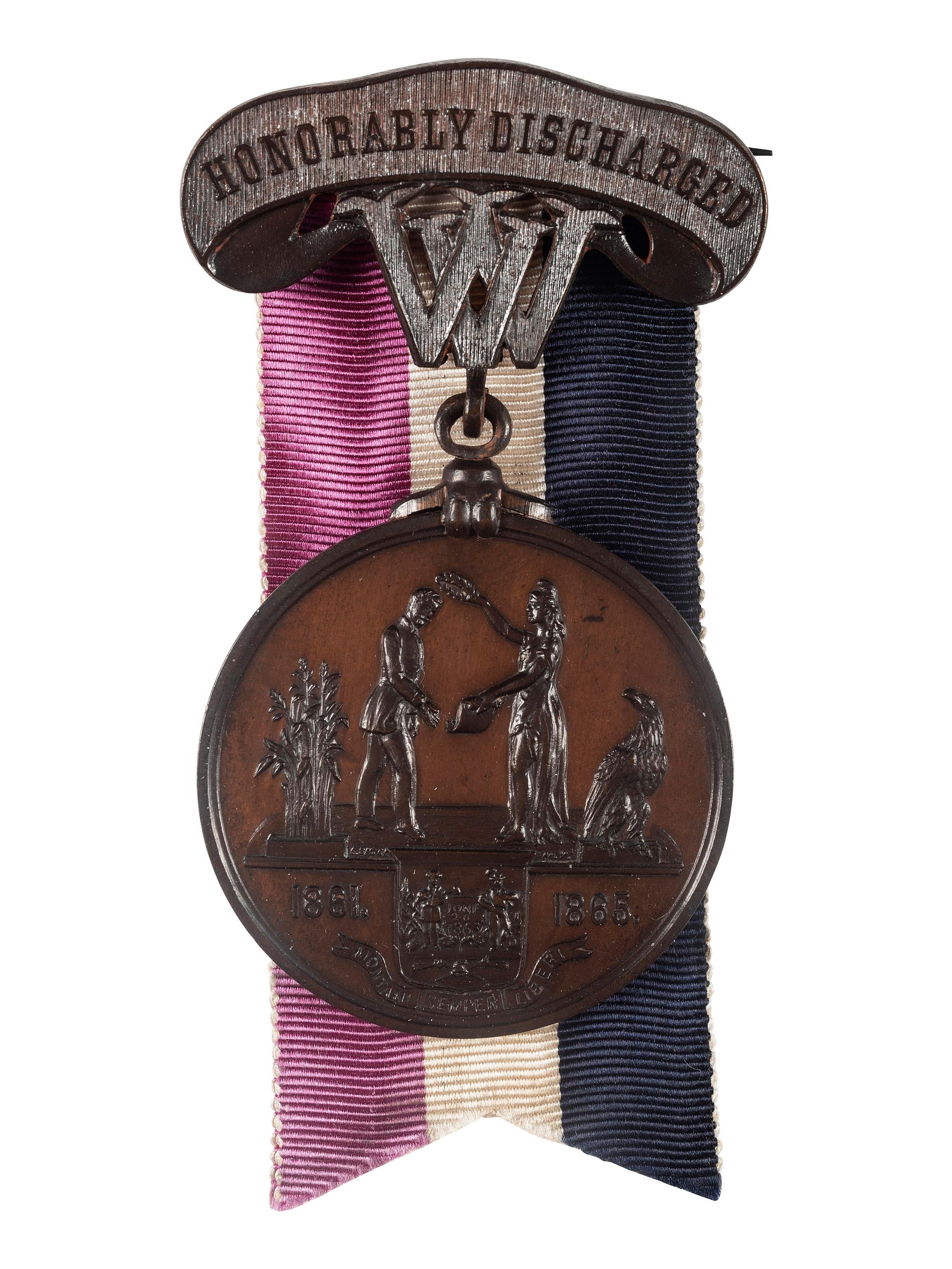 [CIVIL WAR]. West Virginia Honorably Discharged medal presented to James H. Smell, Co. C., 14th West Virginia Infantry.