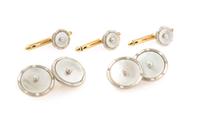 A 14 Karat Gold, Mother-of-Pearl and Seed Pearl Dress Set, 6.00 dwts.