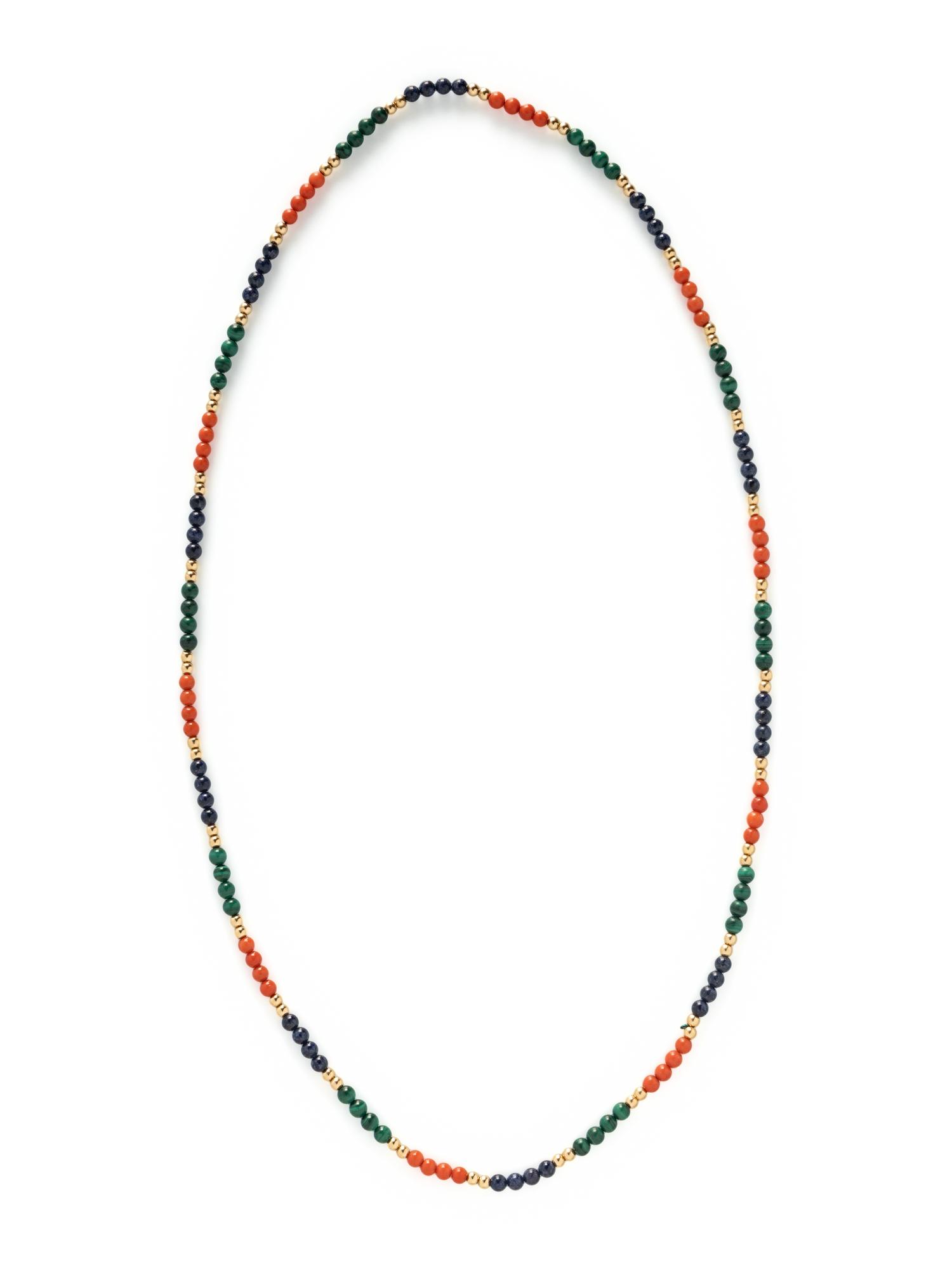 COLLECTION OF YELLOW GOLD AND MULTIGEM BEAD NECKLACES