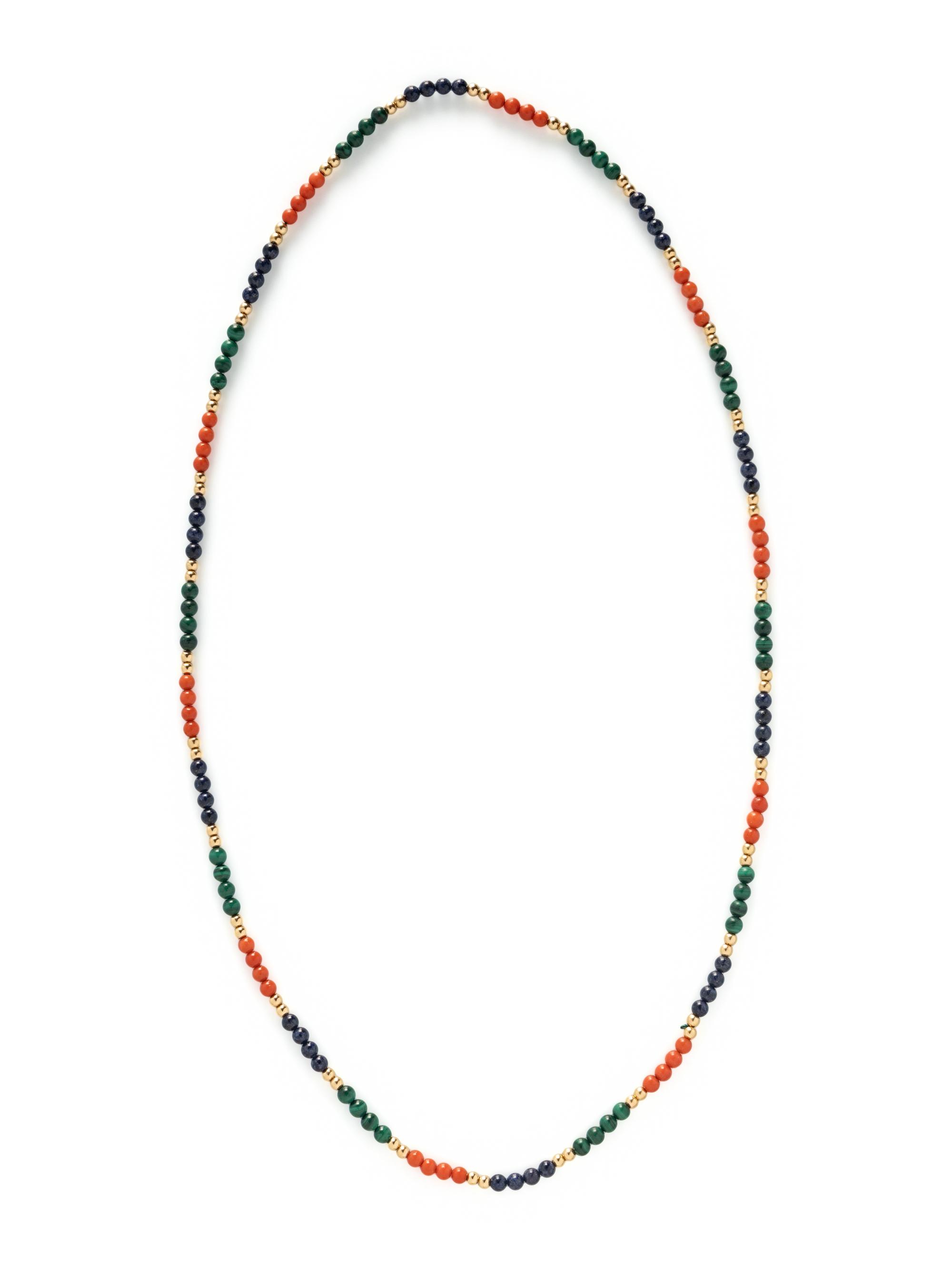 COLLECTION OF YELLOW GOLD AND MULTIGEM BEAD NECKLACES