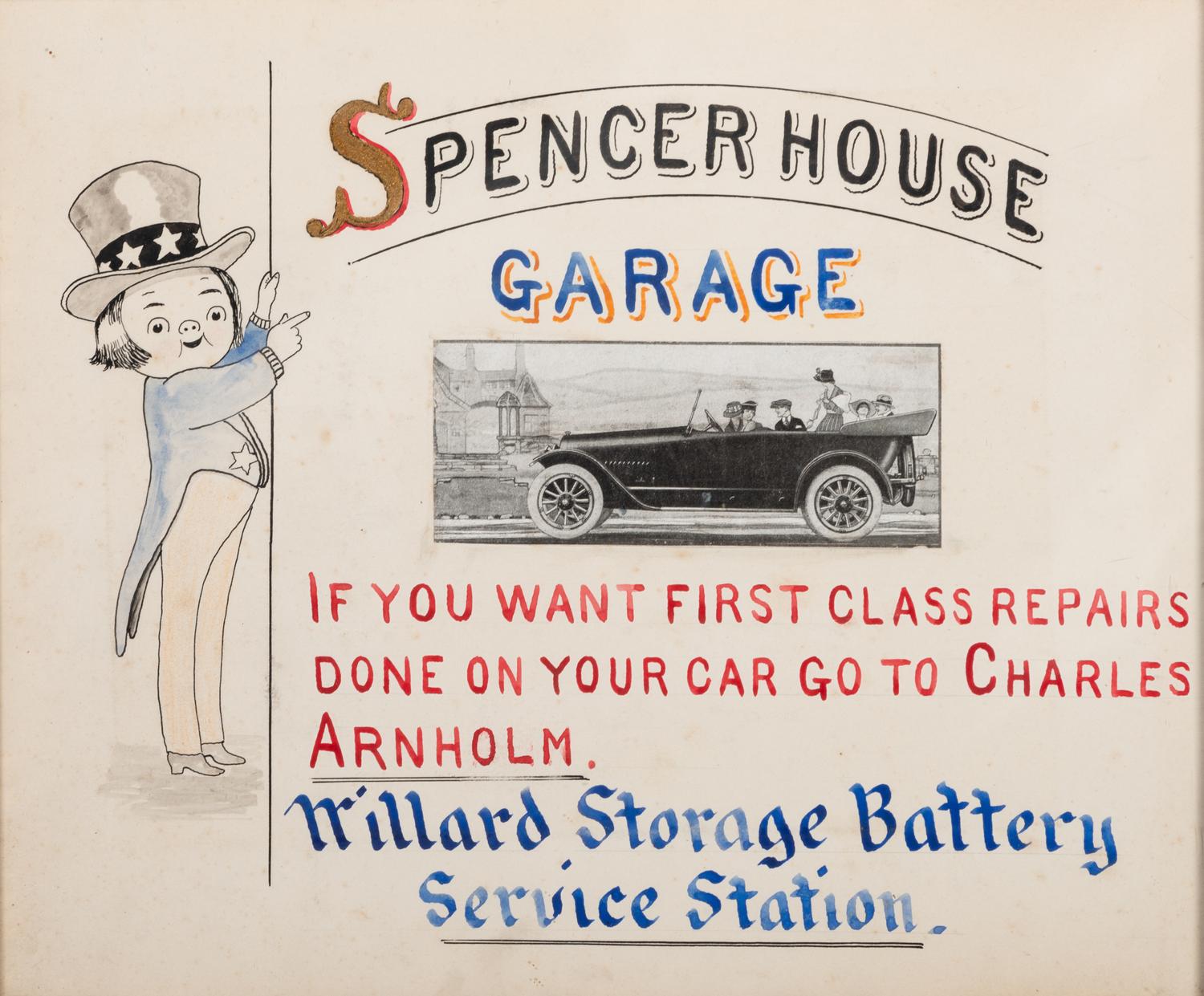 Five Framed Specialty Shop Advertising Hand Colored Prints and Watercolors