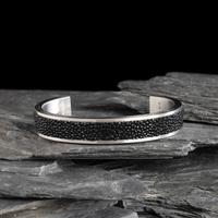 Pat Pruitt (Laguna-Chiricahua Apache, b. 1973) — Sterling Silver and Sting Ray Leather Cuff Bracelet