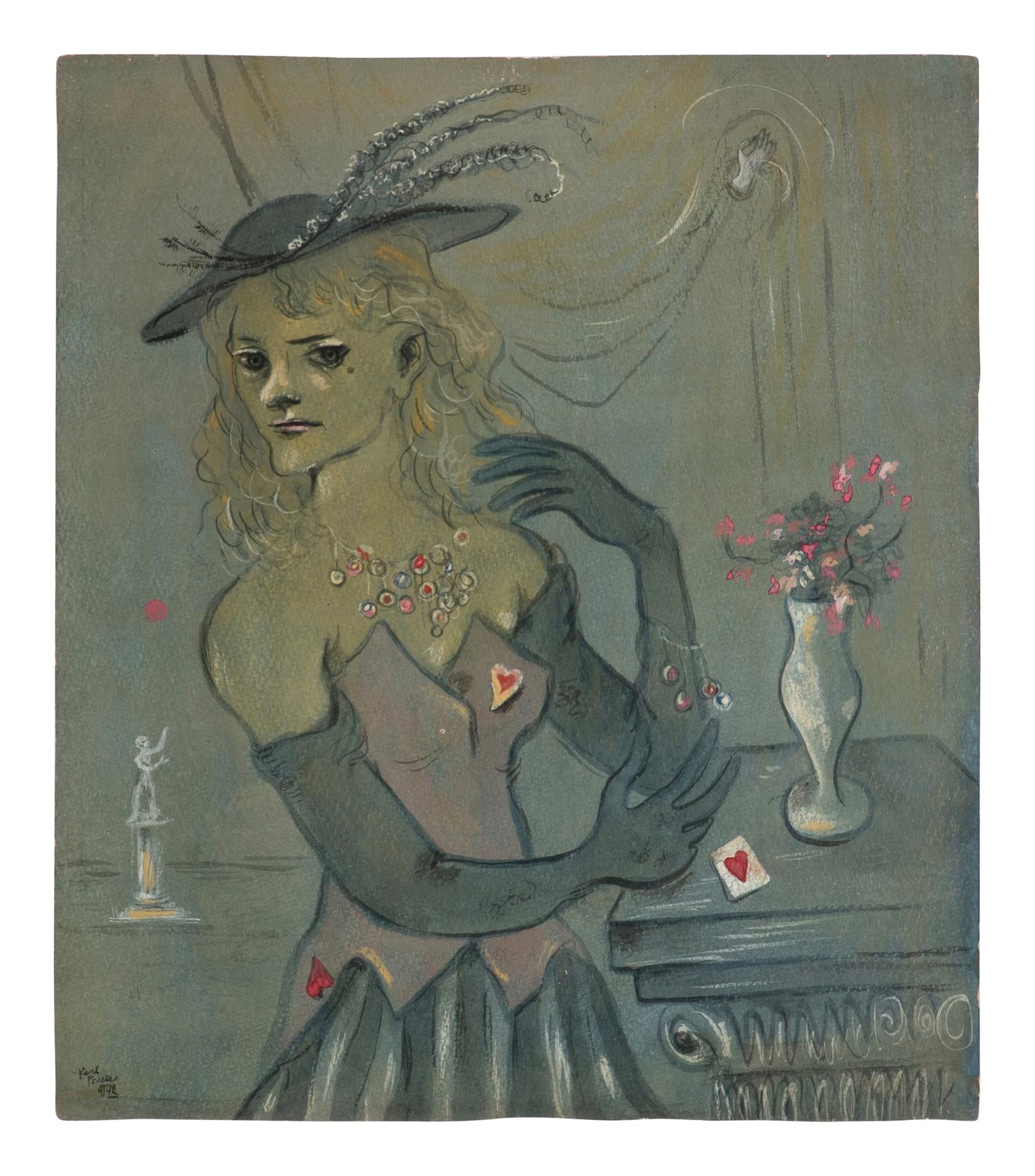 Portrait of Gertrude Abercrombie ; Black Woman with Black Dog and Red Bricks (double-sided work), 1941-42