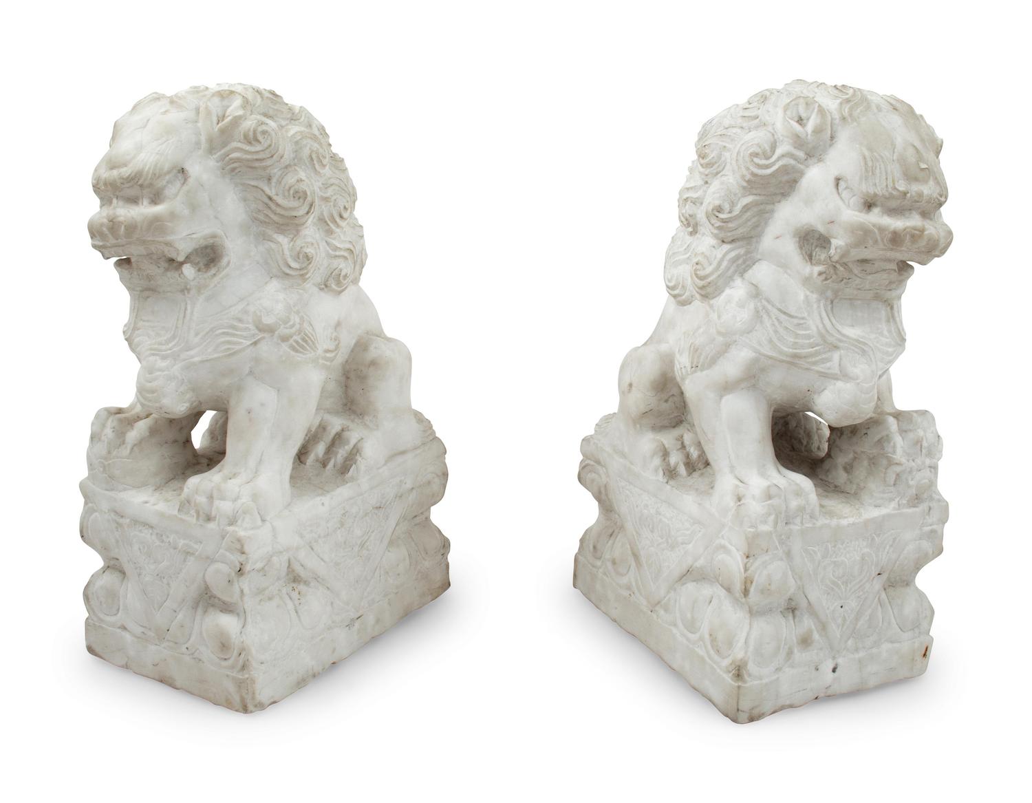 A Pair of Composition Marble Temple Lions