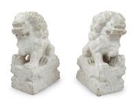 A Pair of Composition Marble Temple Lions