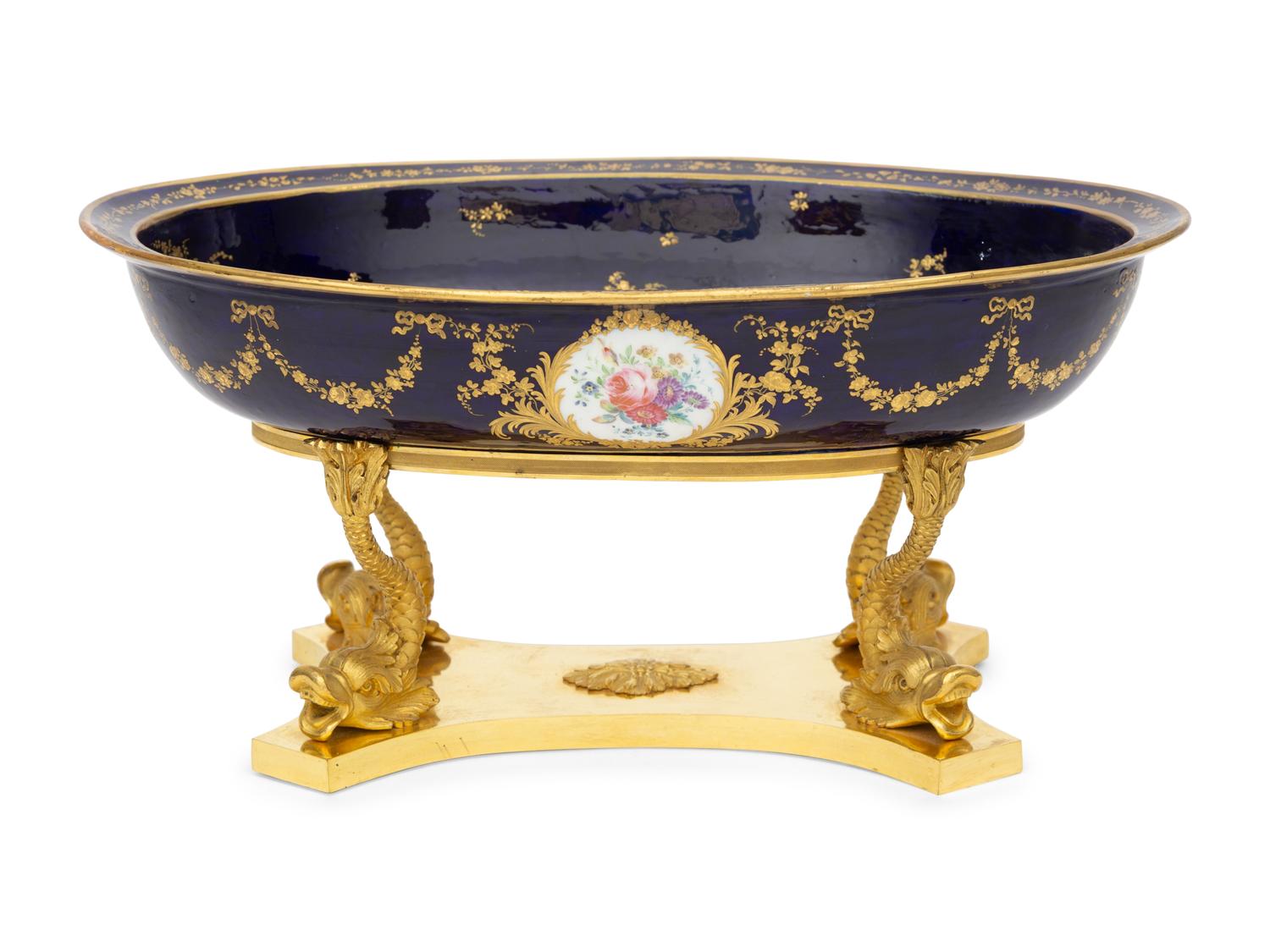 A Sèvres Style Porcelain Center Bowl on Gilt Bronze Stand