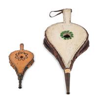 Two Carved and Painted Decorated Wood and Leather Bellows