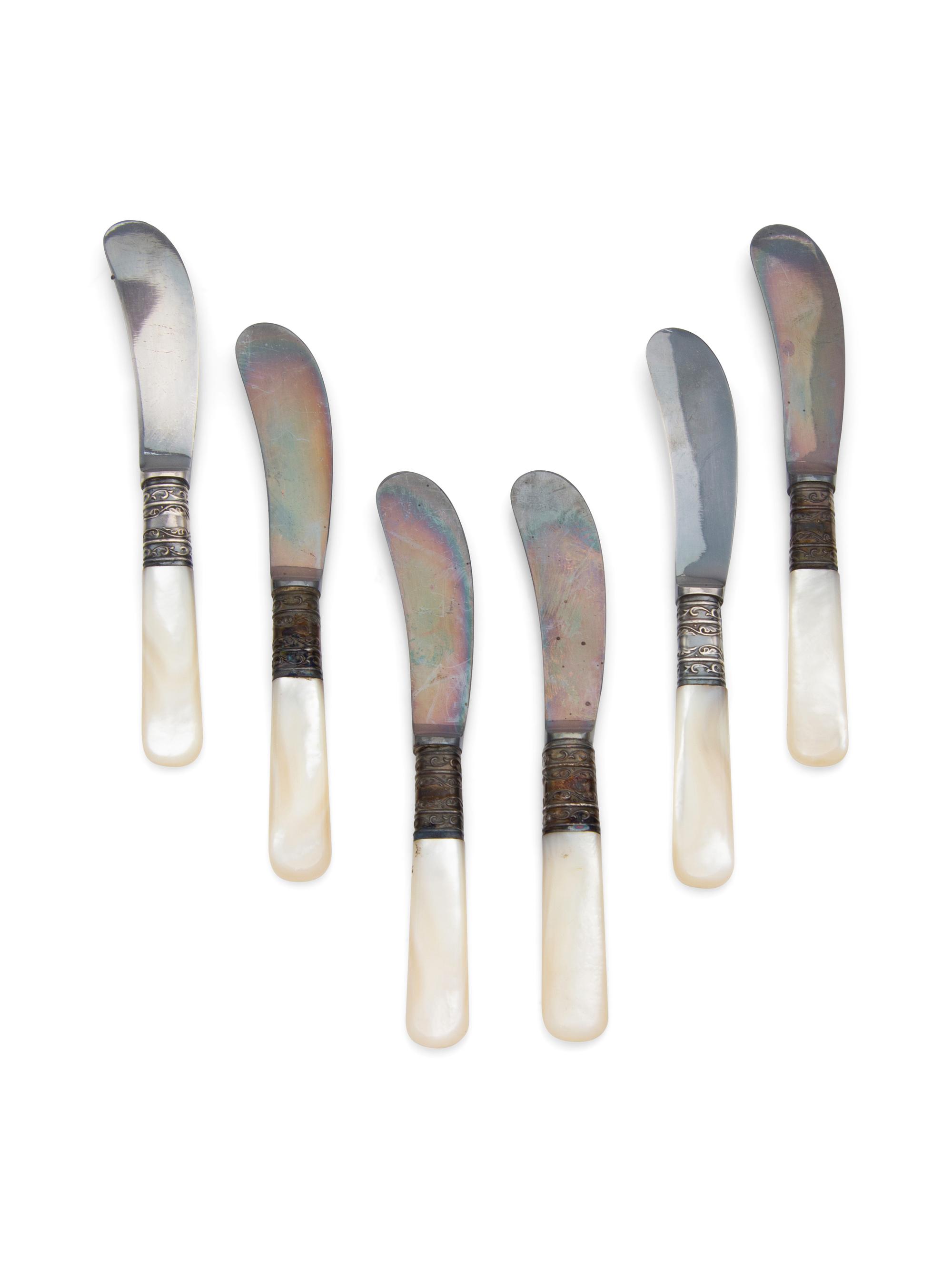A Set of Six American Silver and Mother-of-Pearl Butter Spreaders