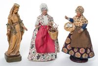 Three Carved Wood Figures Height of tallest 10 1/2 inches.