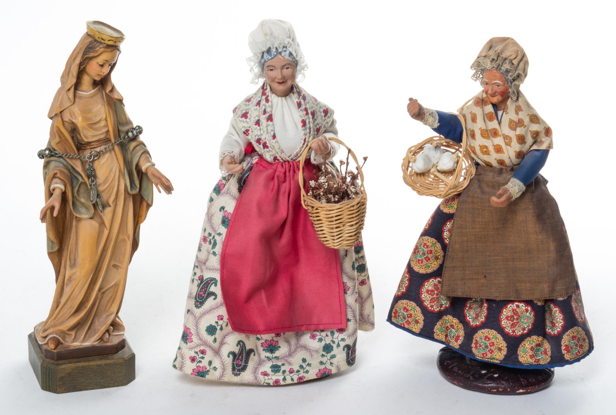 Three Carved Wood Figures Height of tallest 10 1/2 inches.