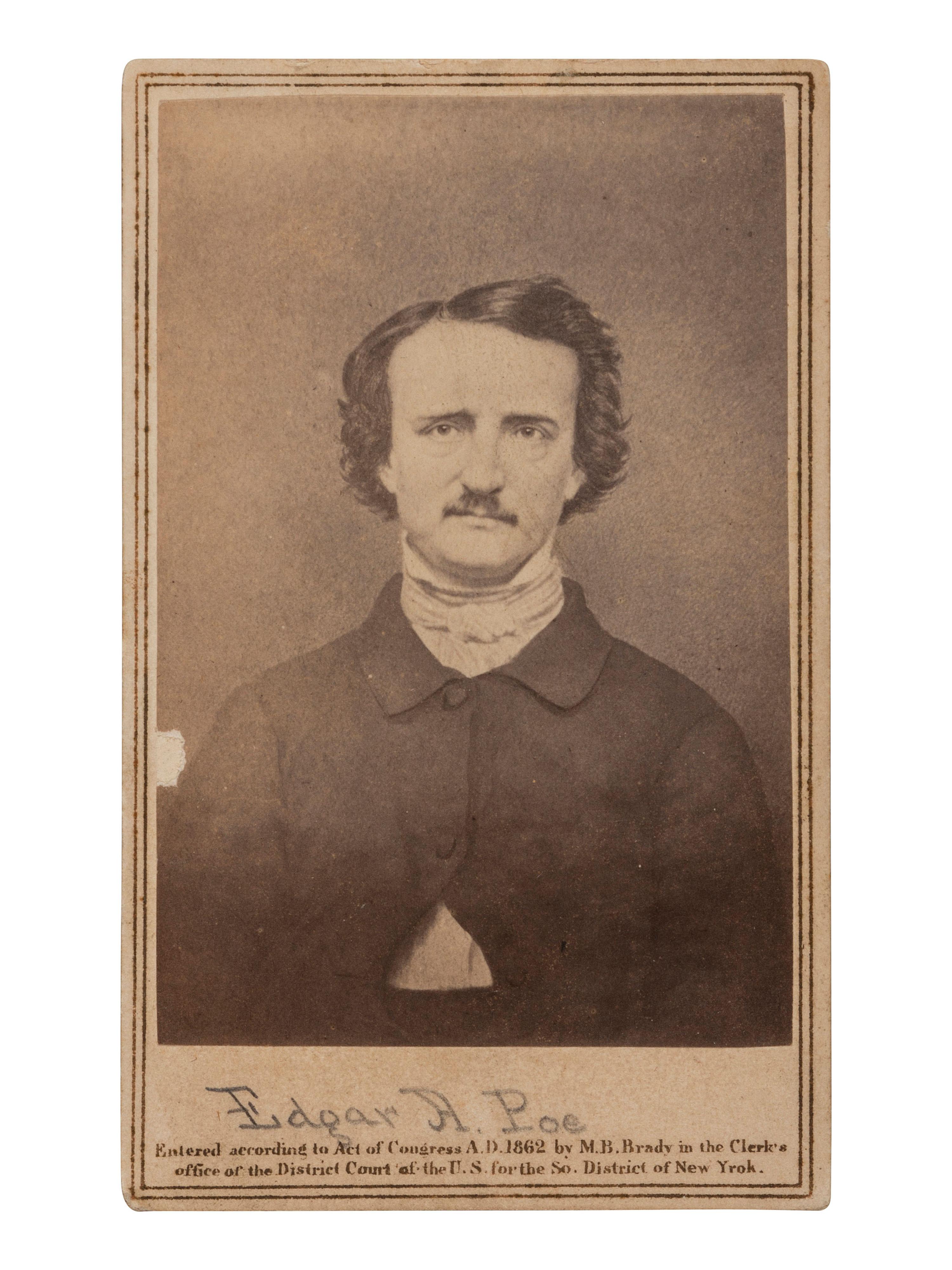 [POE, EDGAR ALLAN (1809-1849)]. Three portraits of Edgar Allan Poe, incl. Brady/Anthony CDV.