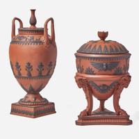 Two Wedgwood Rosso Antico Egyptian Revival Vases with Covers UK, 19th century