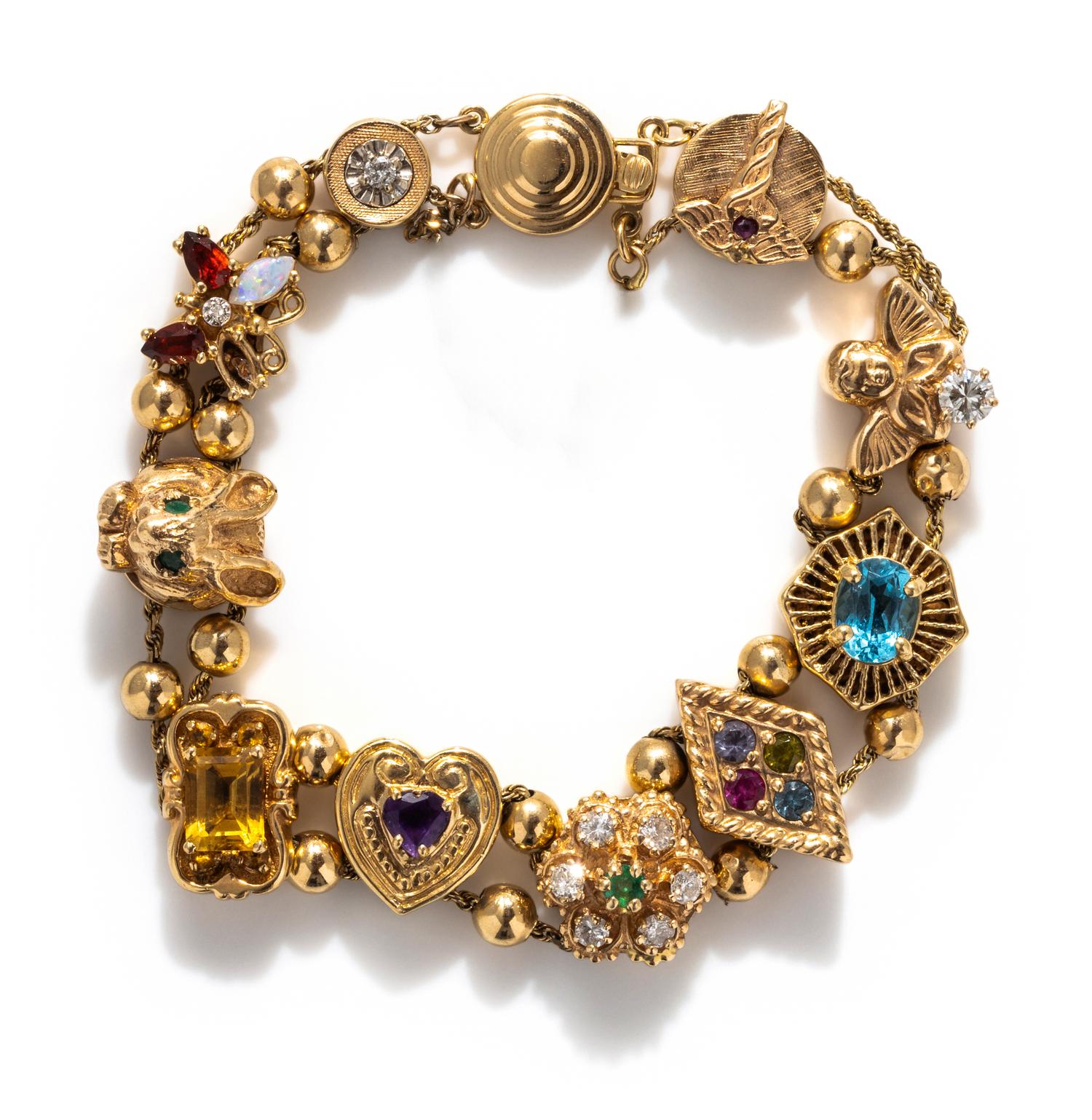 YELLOW GOLD AND MULITGEM SLIDE BRACELET