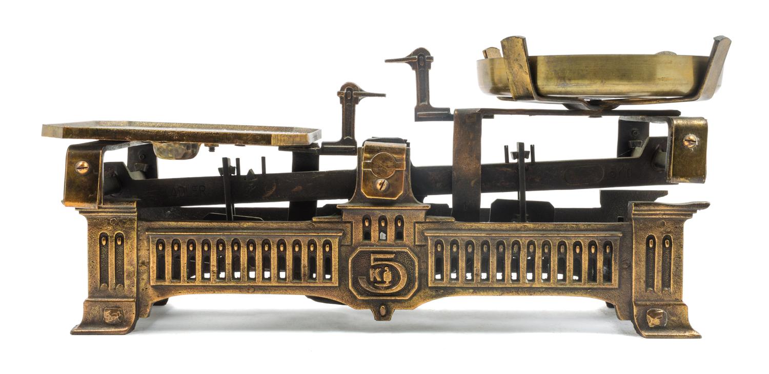 A German Cast Metal 5-Kg Balance Scale Width 18 inches. — ADLER, EARLY 20TH CENTURY