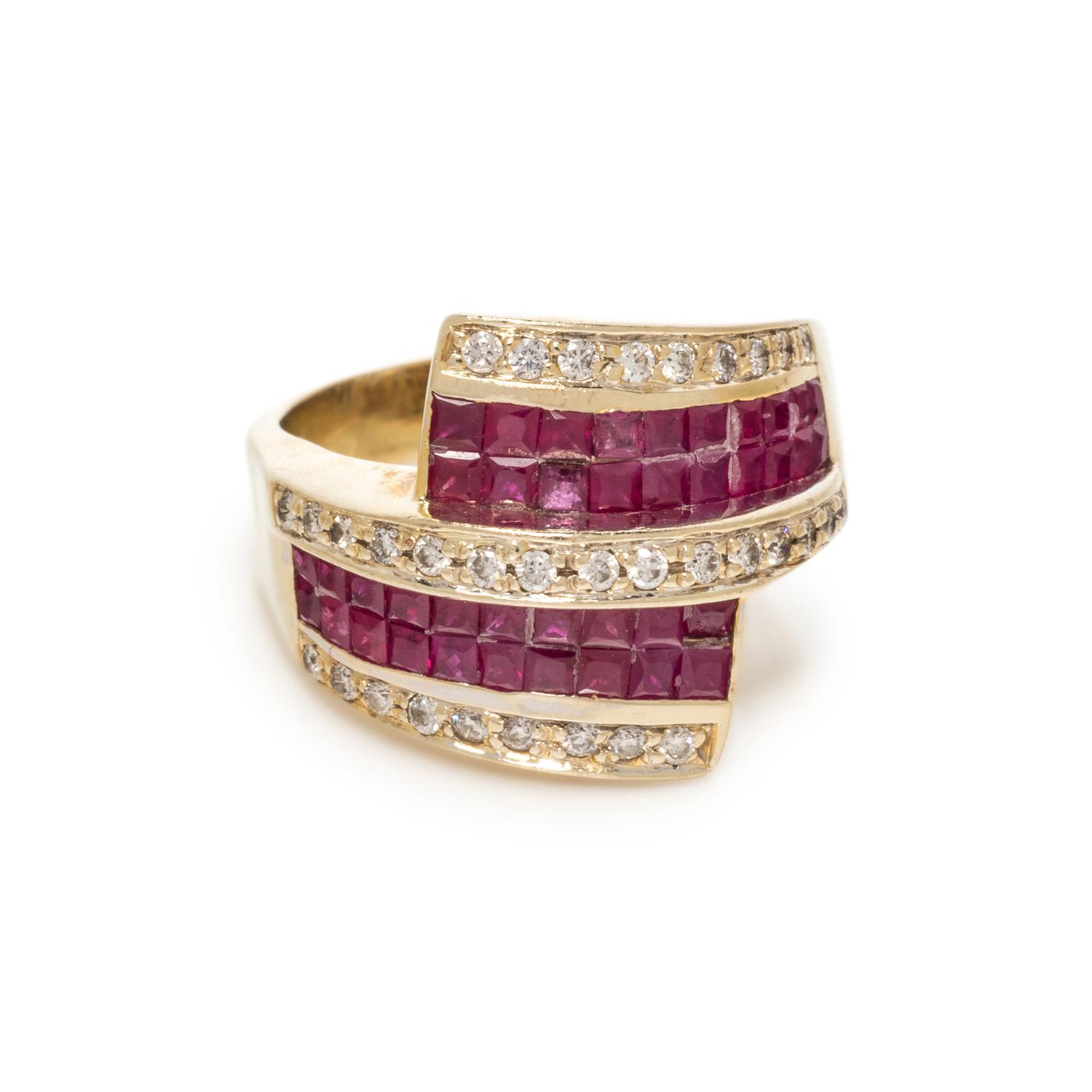 RUBY AND DIAMOND BYPASS RING