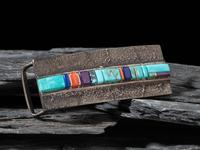 Tufa Cast Silver and Cobbelstone Inlay Belt Buckle, with Gold Accents