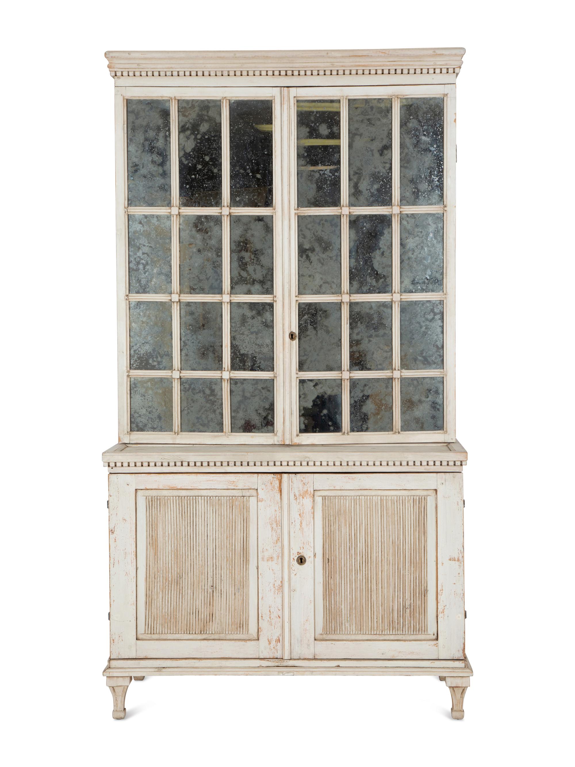 A Gustavian Painted and Mirrored Glass Step Back Cabinet — Late 19th/Early 20th Century