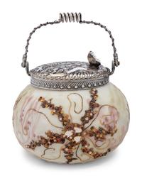 A Crown Milano Paint-Decorated Glass Cracker Jar