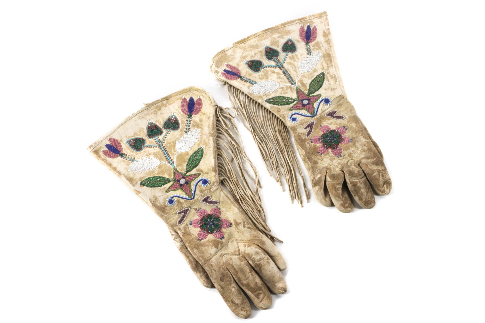 Pair of Plateau Area Beaded Gauntlets Length 15 x width 7 inches — Early 20th Century
