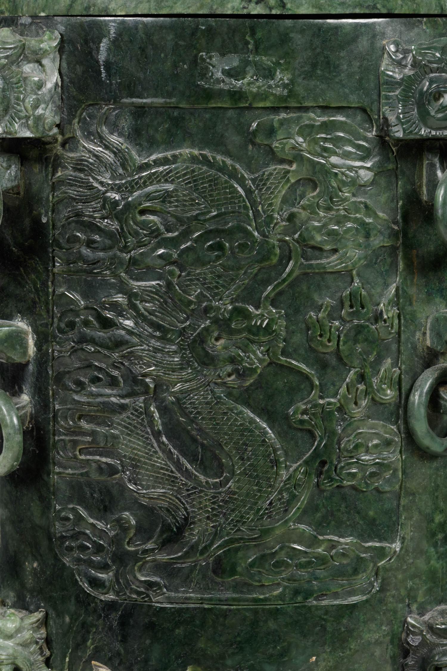 A Pair of Chinese Export Carved Hardstone Covered Vessels and Fitted Carved Hardwood Stands