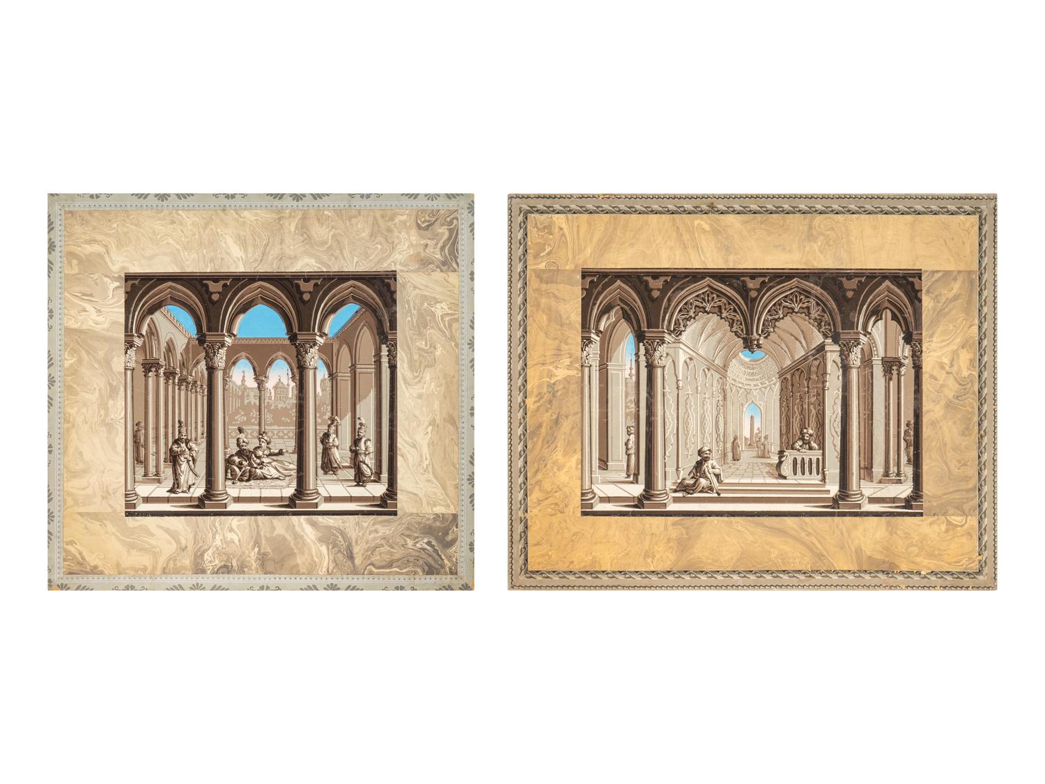 A Near Pair of French Papier Peinte Fireboards
