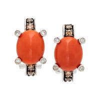 CORAL, DIAMOND AND COLORED DIAMOND EARCLIPS