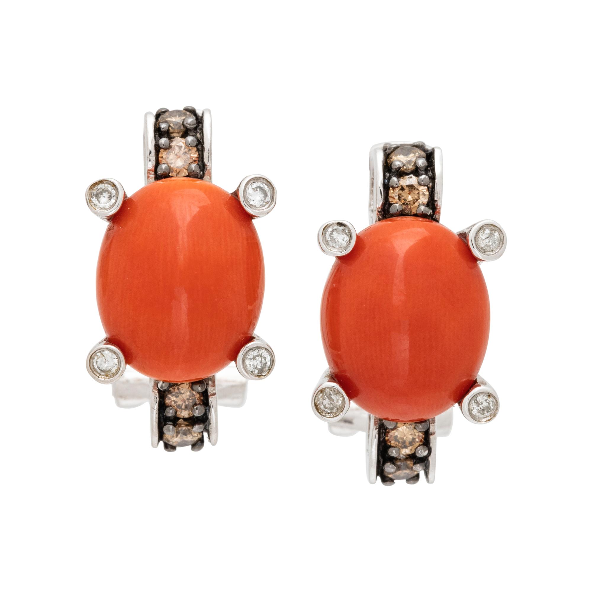 CORAL, DIAMOND AND COLORED DIAMOND EARCLIPS