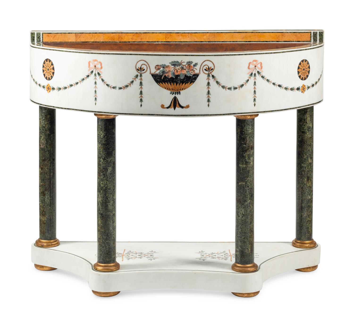 An Italian Marble and Pietra Dura Jardiniere with Liner