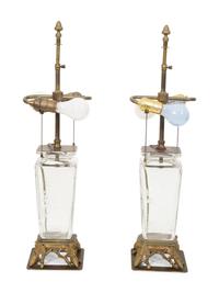 A Pair of Scandinavian Gilt Bronze Mounted Molded Glass Vases Mounted as Lamps