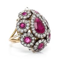 A Silver Topped Gold, Ruby, Pearl and Diamond Dome Ring, 12.60 dwts.