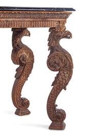 An Italian Carved Cerused Wood Marble-Top Console Table