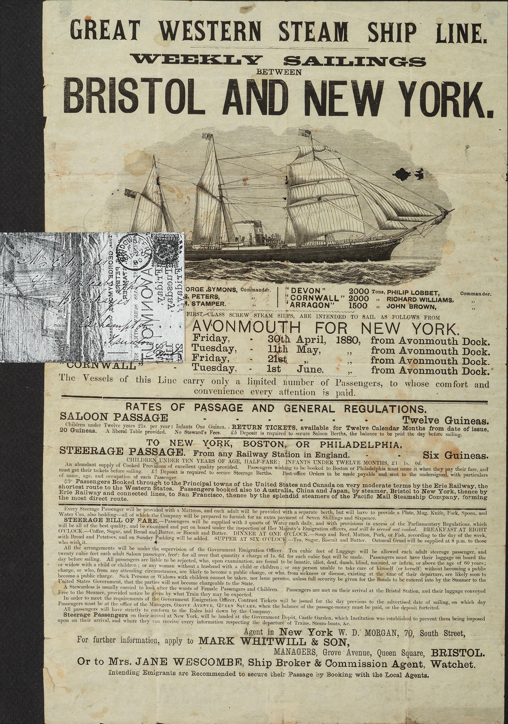 [TRANSPORTATION]. Weekly Sailing between Bristol and New York. [Bristol, England]: N.p., 1880.