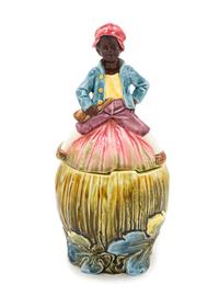 A Figural Majolica Tobacco Jar Height 10 1/2 inches. — 19TH CENTURY