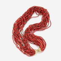 A coral, emerald, diamond, and eighteen karat gold necklace, Tiffany & Co. Schlumberger