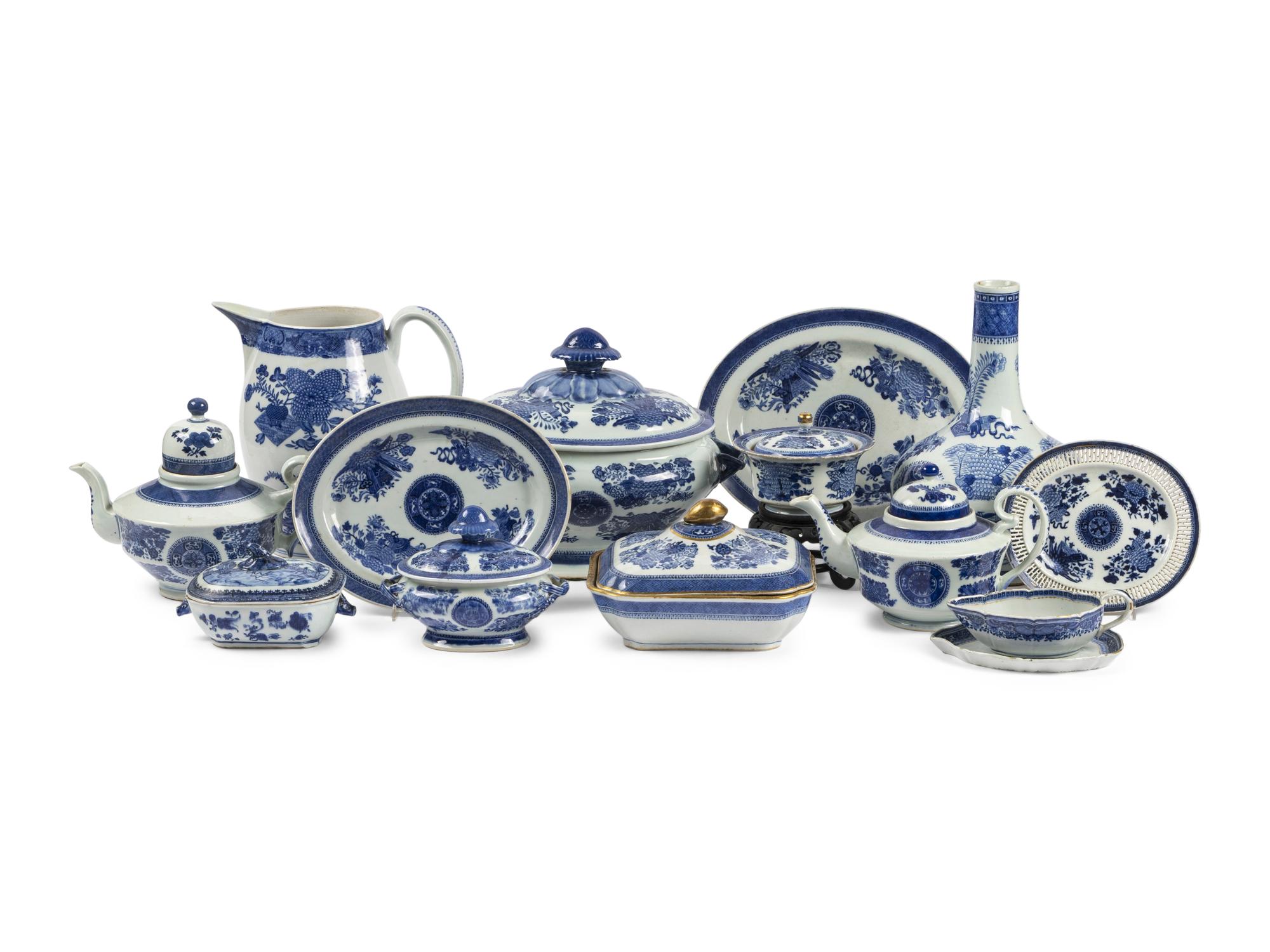 A Large Group of Chinese Export 'Fitzhugh' and Other Blue and White Porcelain Articles