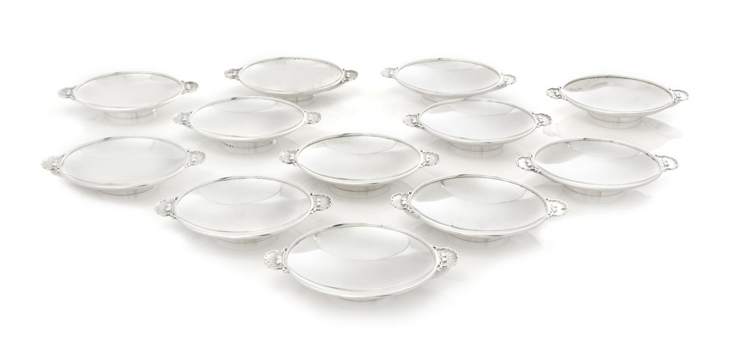 A Set of Twelve Danish Silver Butter Pats, Gundorph Albertus for Georg Jensen Silversmithy, Copenhagen, 20th Century, pattern 355B, wit