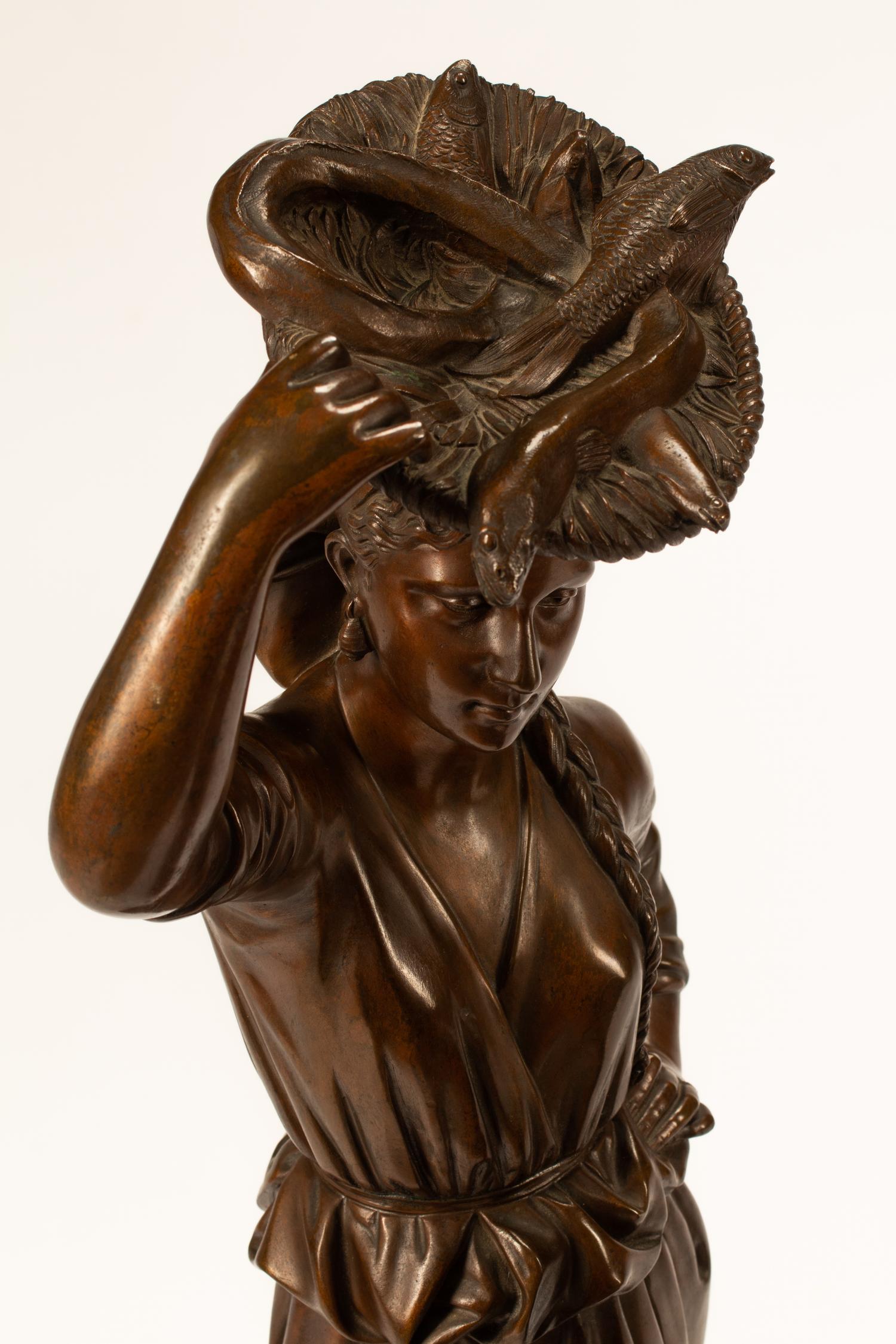 A Pair of French Bronze Figures with Gilt Bronze Bases