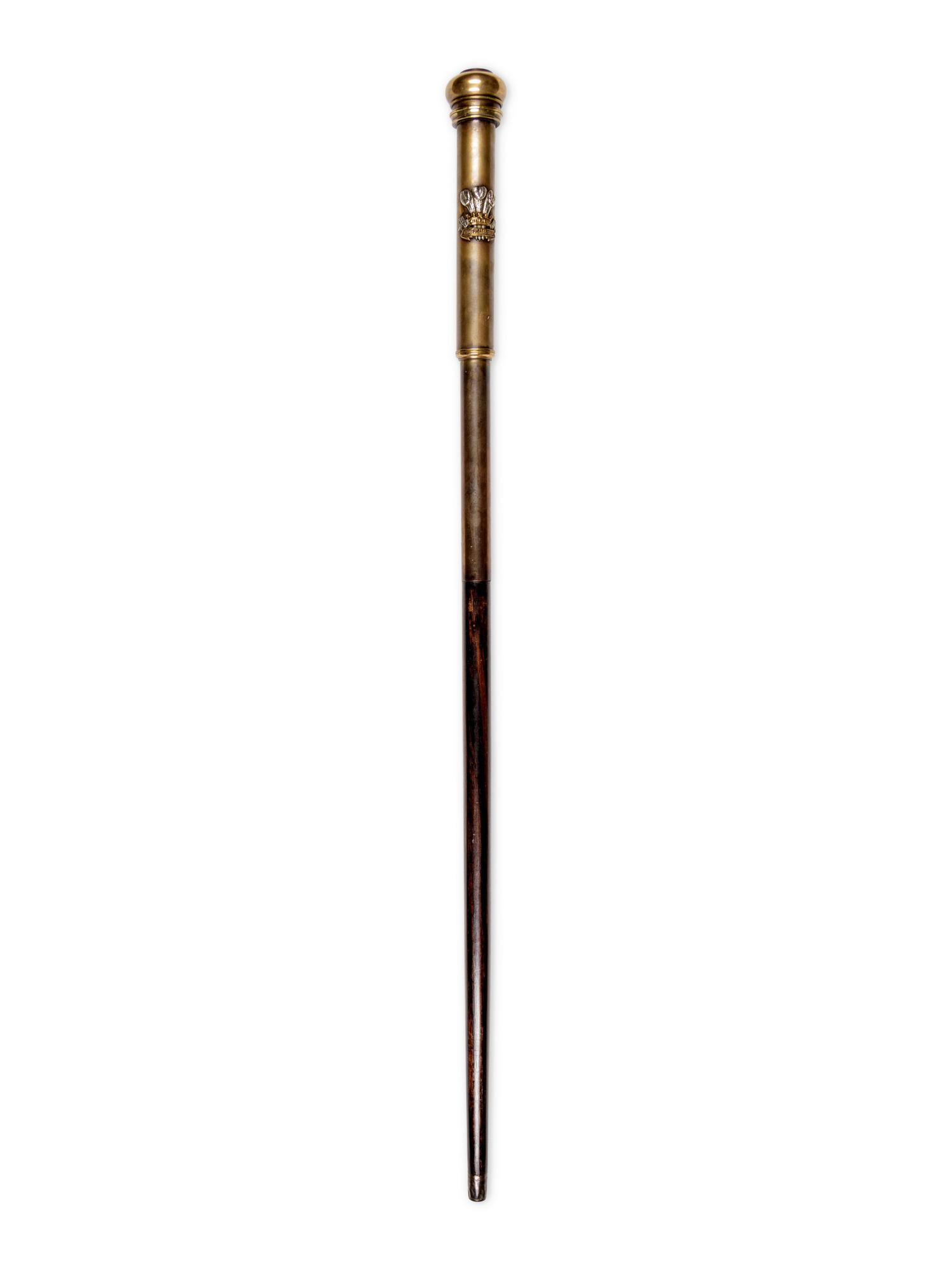 An English Silvered Metal Mounted Brass 'Leinster Regiment' Dentist's Walking Stick