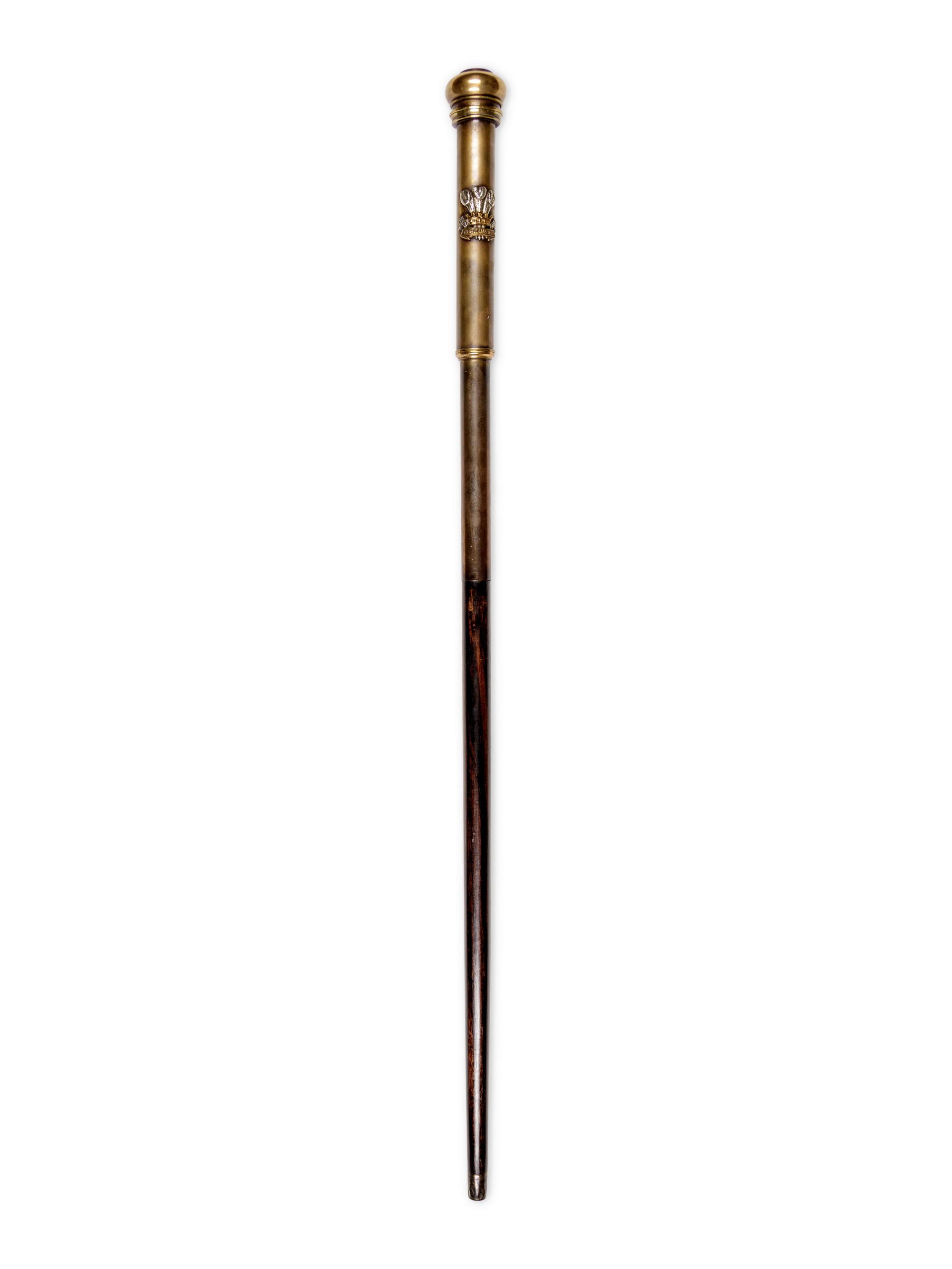 An English Silvered Metal Mounted Brass 'Leinster Regiment' Dentist's Walking Stick