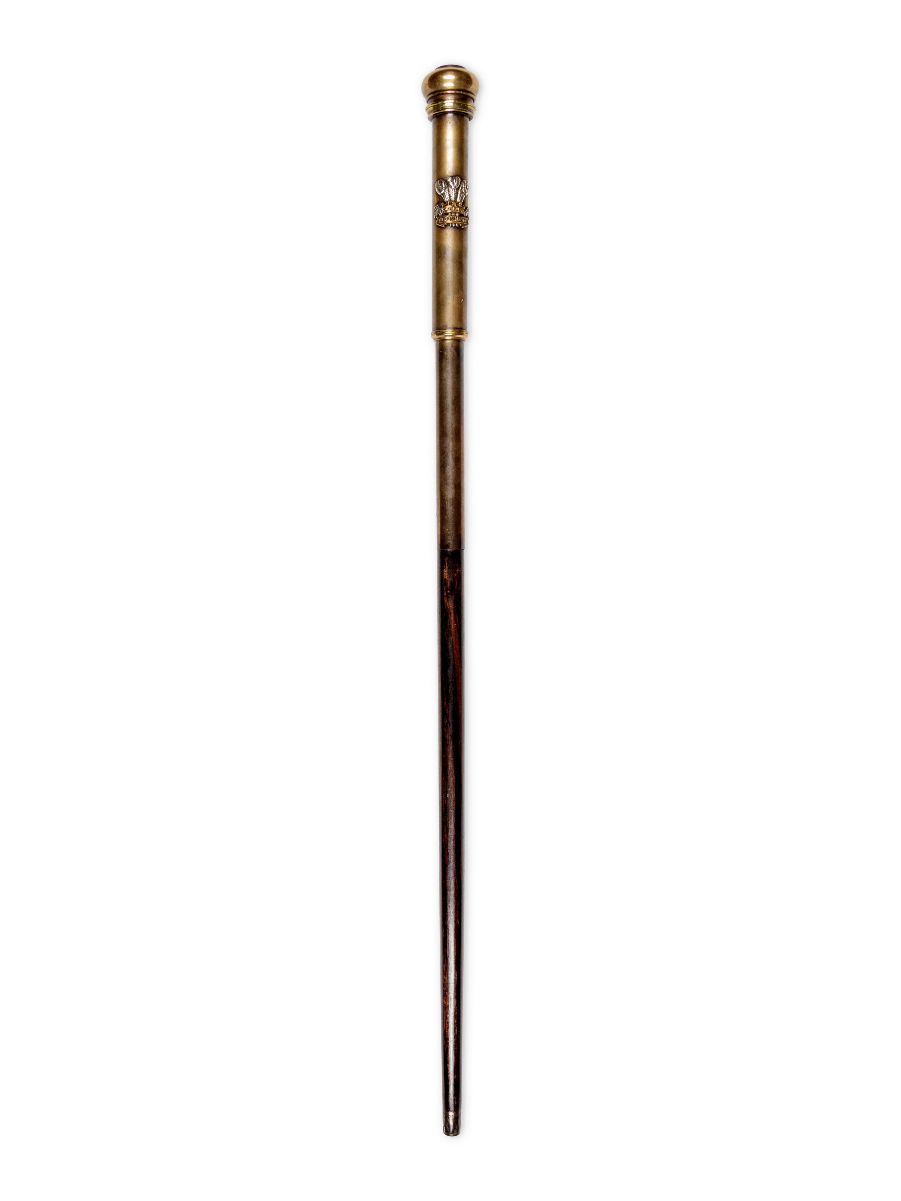 An English Silvered Metal Mounted Brass 'Leinster Regiment' Dentist's Walking Stick