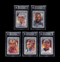 A Group of Five 1997 Donruss Legends Of The Fall Signed Autograph Hall of Fame Football Cards (Beckett Authentication Services BAS Certified),
