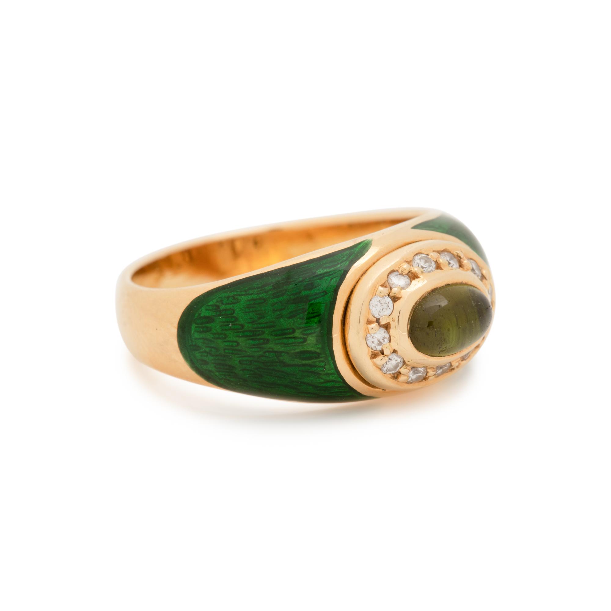 FABERGÉ, PERIDOT, DIAMOND AND ENAMEL RING