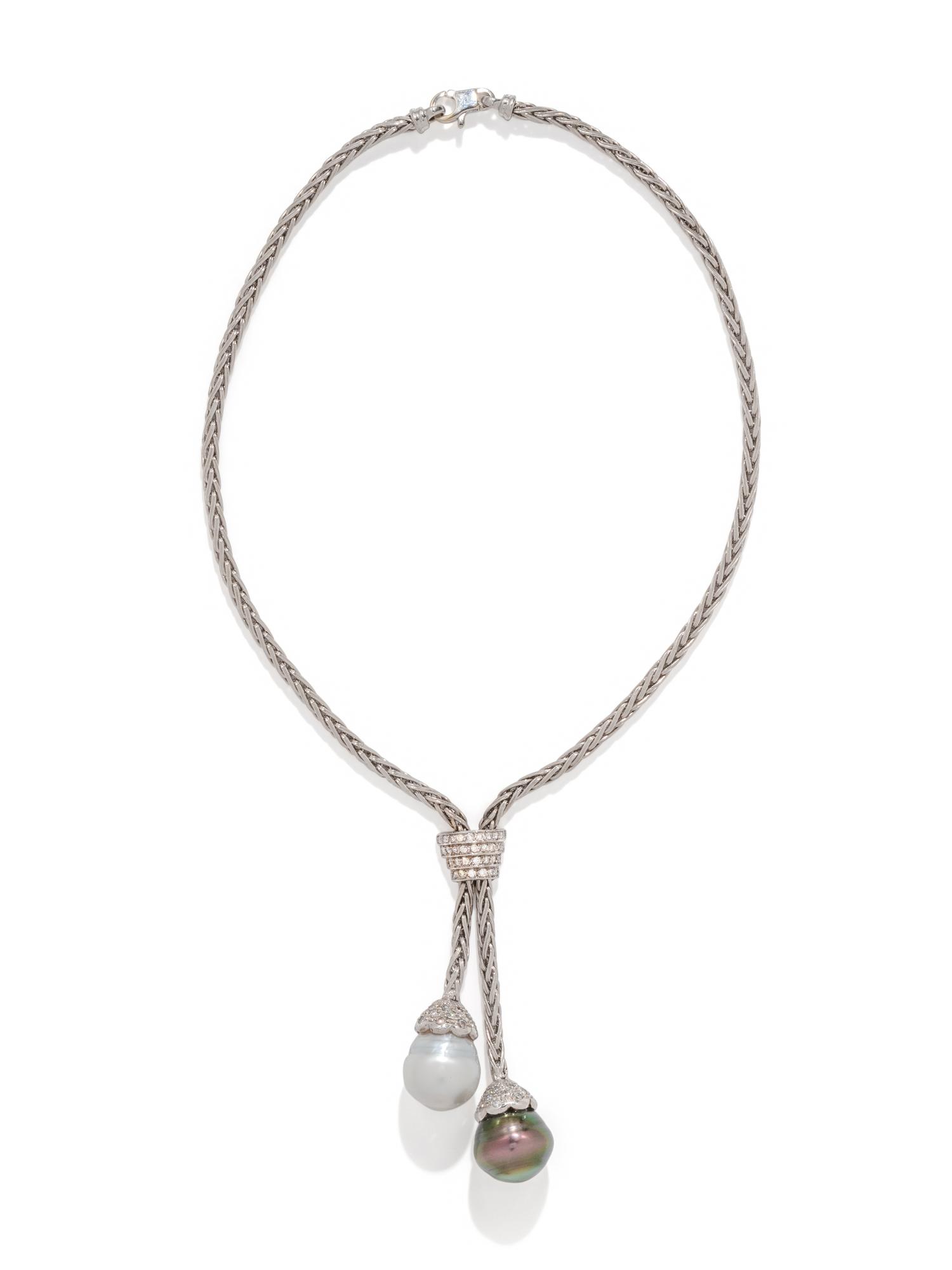 WHITE GOLD, DIAMOND AND CULTURED PEARL NECKLACE