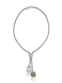WHITE GOLD, DIAMOND AND CULTURED PEARL NECKLACE